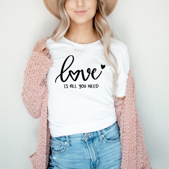 Tops - Love Is All You Need Valentine's Day Graphic T-shirt